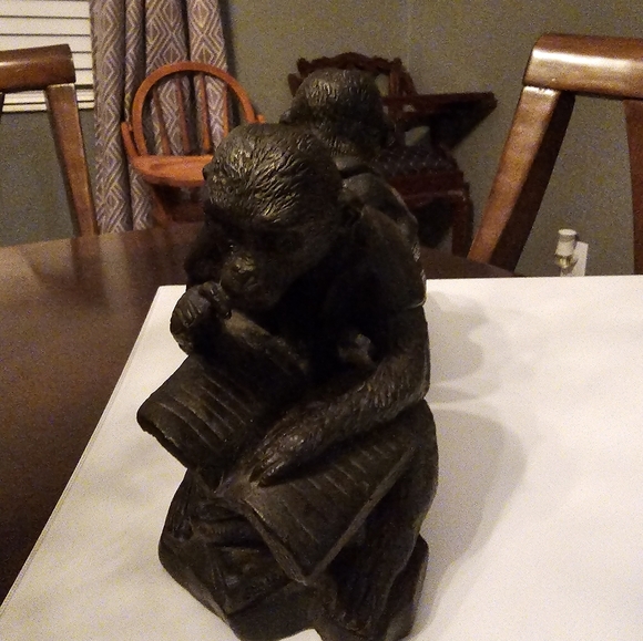Cast Iron Monkey reading book figurines bookends - Picture 7 of 8